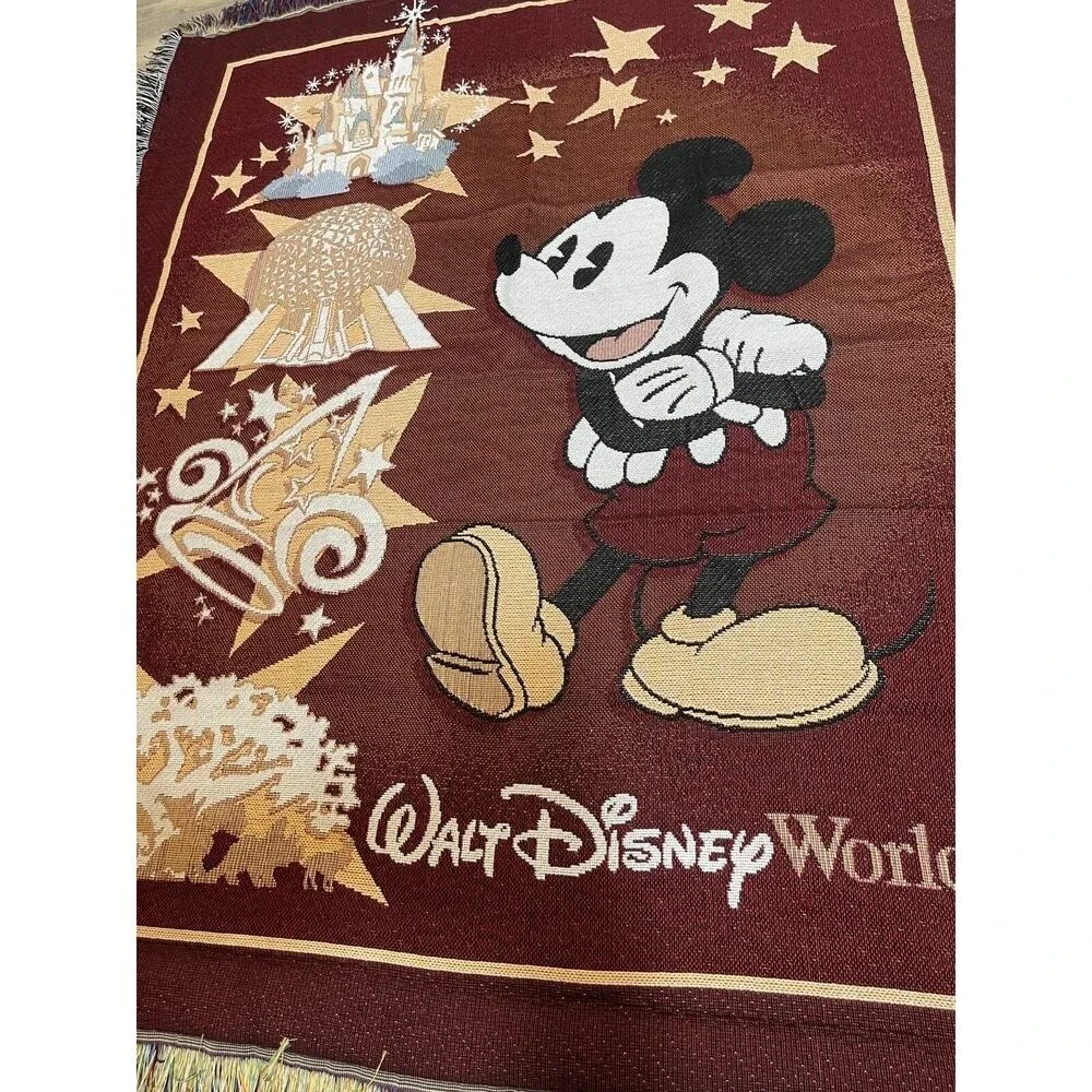 Mickey Mouse Walt Disney World Woven Throw Blanket Tapestry Castle Vintage 5'x4'